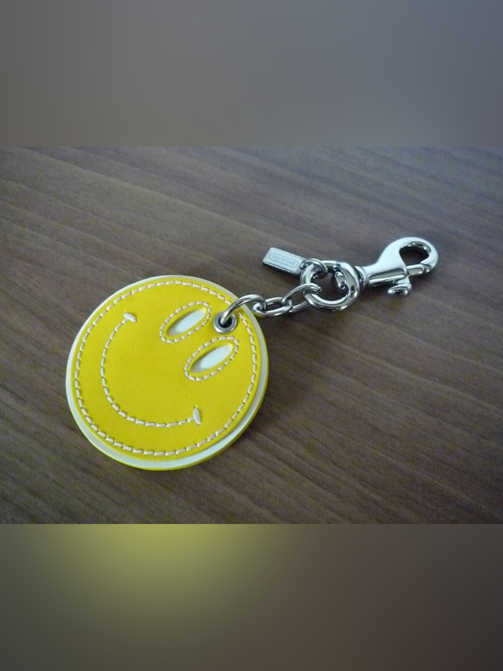 Coach vintage Yellow Smiley Face Leather Keychain bag charm FOB